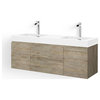 Boutique Bath Vanity, Natural Wood, 60", Double Sink, Wall Mount