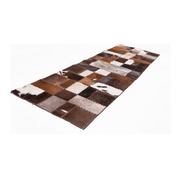 Luxury Handmade Cowhide Patchwork Hallway & Stair Runner, Brown White, 7'7"x2'6" - Hall And Stair Runners