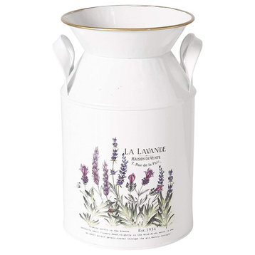 Lavender Creamery White Milk Can, Wide Neck Vase, 8.25"