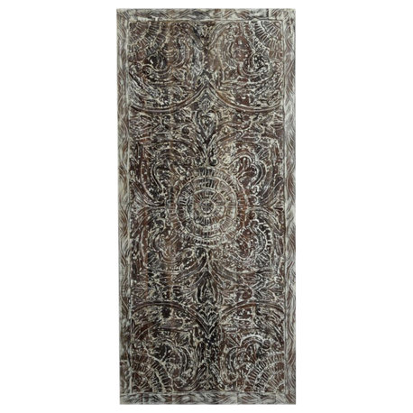 Consigned Vintage Carved Wood Lotus Medallion Door Artistic Sliding Door 80