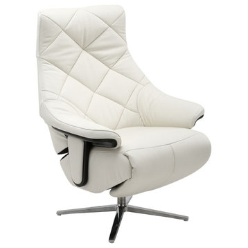 Darwin Modern Leather Cordless Powered Recliner with Diamond Back, White/Silver