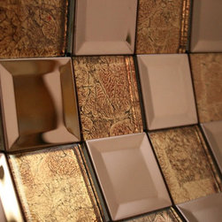 Glossy Bronze and Shiny Flower Deco Metallic Square Glass Mosaic Tiles Collectio - Home Accessories & Decor