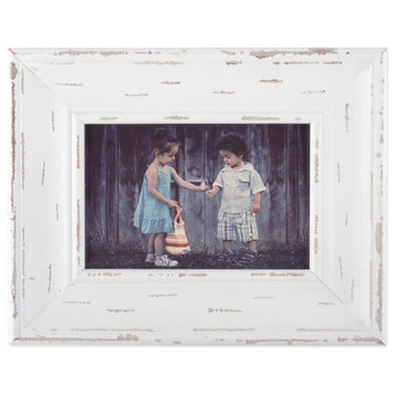 DII 5x7" Farmhouse Wood and Glass Decor Picture Frame in Distressed White