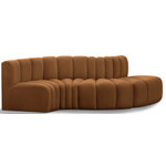 Meridian Furniture - Arc Velvet Upholstered 4-Pc. S-Shaped Modular Sectional, Saddle - Give your living room or den the perfect blend of style and versatility with this Arc velvet fabric curved modular Sectional. Part of the Arc modular furniture collection, this Sectional comes upholstered in rich saddle velvet fabric and features deep channel tufting that adds a touch of luxury while enhancing comfort and support. A seamless combination of form and function, this chair can be used with other Arc pieces to create a myriad of configurations in your well-curated room.