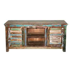 Rustic Reclaimed Wood Rainbow Shutter Doors Tv Stand Media Console
