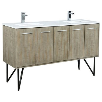 Lancy Modern 60" Rustic Acacia Double Sink Bathroom Vanity, Monte Chrome Faucet