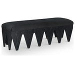 Meridian Furniture - Altair Upholstered Bench, Black, 55" W, Velour Fur Fabric Black Finish - Bold and architectural, the Altair black velour fur fabric upholstered bench combines avant-garde design with plush luxury. The seat is covered in soft velour fur fabric, offering an indulgent texture that invites you to sit and relax. Its distinctive rich black oak veneer wooden base, featuring sharp, angular legs, brings a sculptural, modern touch to any room.