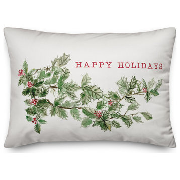 Happy Holidays Watercolor Holly 14x20 Spun Poly Pillow