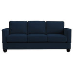 Small Space Seating - Raleigh Quick Assembly Three Seat Mahogany Leg Sofa, Indigo - Small Space Seating's standard size sofas and chairs are designed to fit through openings 12" or greater.  Perfect for older homes, apartments, lofts, lodges, playrooms, tiny homes, RV's or any place with narrow doors, hallways, tight stairs, and elevators. Our frames come with a lifetime guarantee and are constructed using kiln dried hardwoods.  Every frame is doweled, corner blocked, screwed, glued, stapled and features heavy-duty 8.5-gauge sinuous steel springs reinforced with horizontal tie rods.  All seating features plush 2.5 density HR spring down cushions with a lifetime guarantee.  High Performance, stain resistant fabrics with a 100,000 double rub rating come standard with our sofa and chairs.  This is American Made seating for small, tight and narrow spaces designed to last a lifetime.
