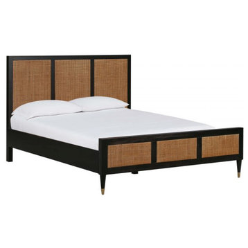 Sierra Noir Bed, Jungle Rattan Bed, Cane Wicker Woven Platform Bed, Queen