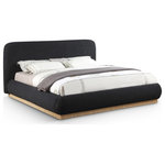 Meridian Furniture - Rigby Boucle Fabric Upholstered Bed, Black, Queen, Natural - Give your bedroom (and yourself) the royal treatment with this Rigby black boucle fabric queen bed. Wrapped in rich black boucle fabric, its natural finish fluted base exudes sophistication. Fully slatted, it eliminates the need for a box spring, offering modern convenience. With an art deco design that blends elegance and functionality, this bed promises to be the centerpiece of luxurious comfort. Treat yourself to a restful retreat where style meets substance, creating a haven for relaxation and rejuvenation.