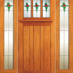 3-Lite Stained Glass, Mahogany Craftsman Door and Two Full Sidelites - Front Doors