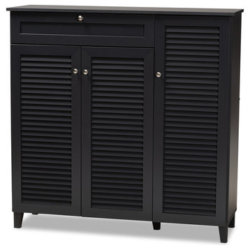 Aretha Dark Gray 11-Shelf Wood Shoe Storage Cabinet With Drawer