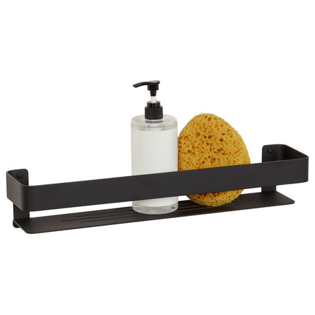 Rectangular Shower Shelf With Rail, Matte Black