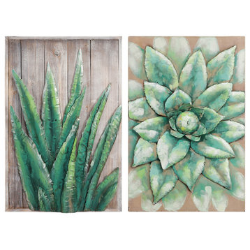 "Succulent" Mixed Media Iron Hand Painted Dimensional Wall Art