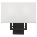 Livex Lighting - Pierson 2 Light Black ADA Sconce - The contemporary design of the Pierson wall sconce is as beautiful as it is simple. An open rectangle, black finish frame is paired with a light and airy horizontal rectangle off-white fabric hardback shade.