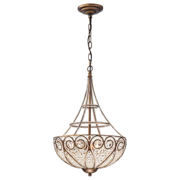 Gaspard Gold 4-Light Pendant With Crystal Shade