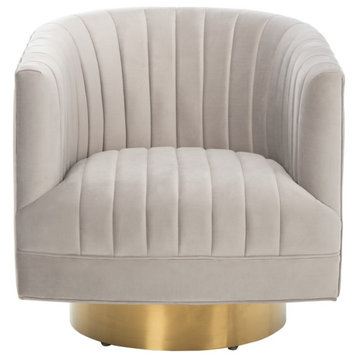 Safavieh Couture Josephine Swivel Barrel Chair, Pale Taupe/Gold