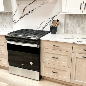 Wynnbrooke White Oak Sand and Linen White Kitchen With Gold Accents
