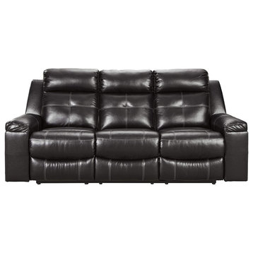 Modern Reclining Sofa, Comfortable Faux Leather Seat With Padded Arms, Black