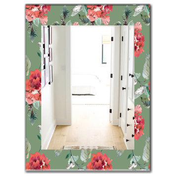 Designart Green Flowers 2 Traditional Frameless Wall Mirror, 28x40