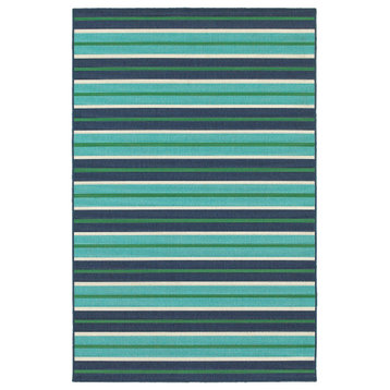 Madelina Stripe Blue and Green Indoor or Outdoor Area Rug, 6'7"x9'6"
