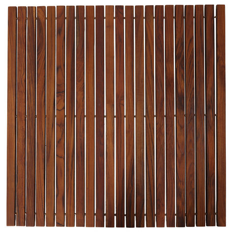 Bare Decor Fuji String Spa Shower Mat in Solid Teak Wood Oiled Finish, 30"x30"