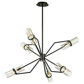Raef Chandelier, Textured Black and Polished Nickel Finish, 36"