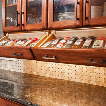 Custom designed pull down spice rack