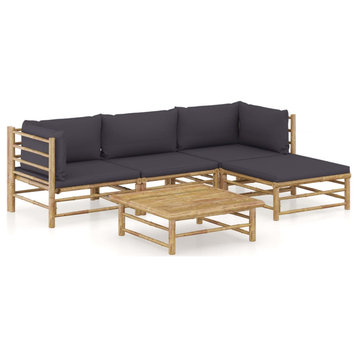 vidaXL Patio Lounge Set 5 Piece Sectional Sofa with Dark Gray Cushions Bamboo