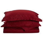 Blue Nile Mills - 530 Thread Count Solid Duvet Cover & Pillow Sham Bed Set, Burgundy, Full/Queen - Description: