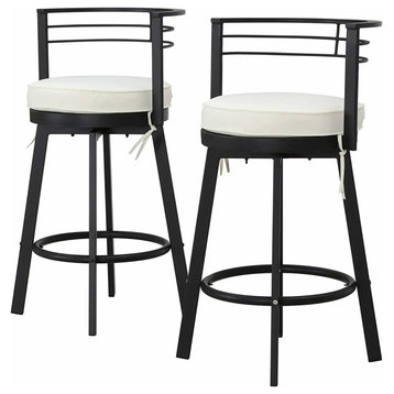 Set of 2 Outdoor Bar Stool, Armless Design With Cushioned Seat & Rounded Back