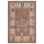 Bareens Designer Rugs - Boho Chic Ziegler Vasiliki Brown Ivory Hand-Knotted Wool Rug - 10'8'' x 14'11'' - Enhance the ambiance of your home with this magnificent Persian-influenced Turkish hand-knotted rug made by skilled artisans capable of creating the most exceptional vegetable dyes and hand-spun wool. This exquisite handmade rug is a one-of-a-kind Peshawar Kafkaz, otherwise identified as Chobi, Chobi Peshawar, Oushak, or Ziegler rug. These handmade rugs are crafted in Pakistan utilizing superior-quality wool imported from Australia, New Zealand, and Korea in two types of weaves: the Persian weave and the Mori weave. This rug is meticulously crafted by hand using the finest natural vegetable dyes extracted from local plants. The artisans use a blend of hand-spun local and fine merino wool, resulting in a rug with a compelling texture, higher lanolin content, and longer staple. The artisans occasionally incorporate natural or artificial silk into the pile to enhance specific motifs. The finished product is an awe-inspiring execution of flawless design and an understated palette that exudes elegance.