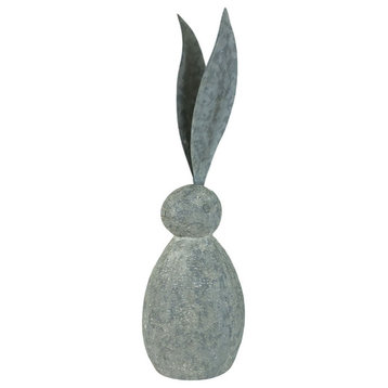 Rustic Short 28" Faux Stone Rabbit Figure Metal Ears