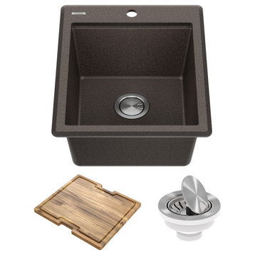 KRAUS Bellucci Workstation 18" Drop-In Granite Composite Kitchen Sink, Brown