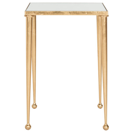 Anna Mirror Top Gold Leaf End Table Antique Gold