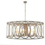 Light Citizen - Chatrie Extra-Large Distressed Gray Drum Chandelier, 48"Round - This very large drum pendant is the new trend of simple clean lines, updated with rings to add sophistication. Perfect in modern farmhouse or transitional chic interiors. The distressed gray finish is hand-applied with many layers of colors to give depth and richness. Note: this very large fixture is more suitable in a large room with higher ceiling. Also available in 12", 18", 24", 31" drums and 45" rectangular, in gold, gray or brown finishes.