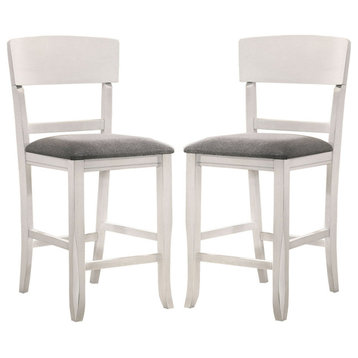 Wooden Counter Height Chair With Curved Back, Set Of 2, White And Gray