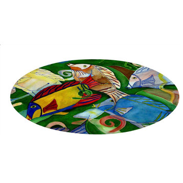 Sea life round chenille area rugs from my art. Approximately 60", Fish School, R