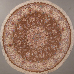 Round Persian Tabriz rug 6'7 diameter - Area Rugs