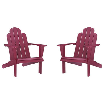 Home Square Solid Wood Outdoor Chair in Red Finish - Set of 2