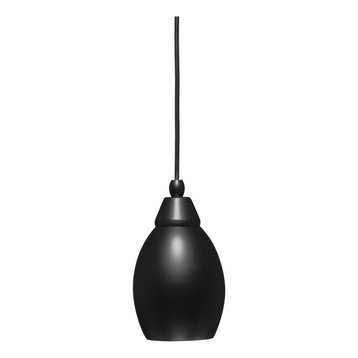 Cord Mini Pendant In Matte Black, 5" Matte Black Oval Metal Shade Glass