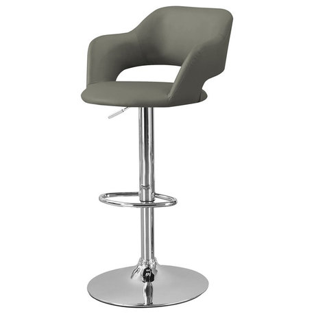 Bar Stool Swivel Bar Height Adjustable Metal Pu Leather Look Grey Chrome