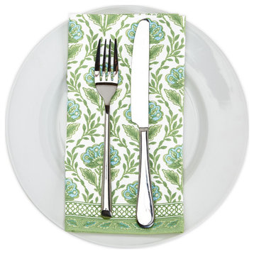 Two's Company Countryside Set of 4 Green Floral Pattern Napkins