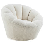 Meridian Furniture - Dream White Faux Sheepskin Fur Swivel Accent Chair - Set your sights on comfort when you bring home this Dream faux sheepskin fur swivel accent chair. Who knew getting comfortable could be so easy? Sitting in this Dream chair feels like a constant hug, thanks to its barrel design and channel tufted cushioning. The soft faux sheepskin feels inviting to the skin, and the beautiful neutral cream color ensures its easy coordination with other elements in your space.