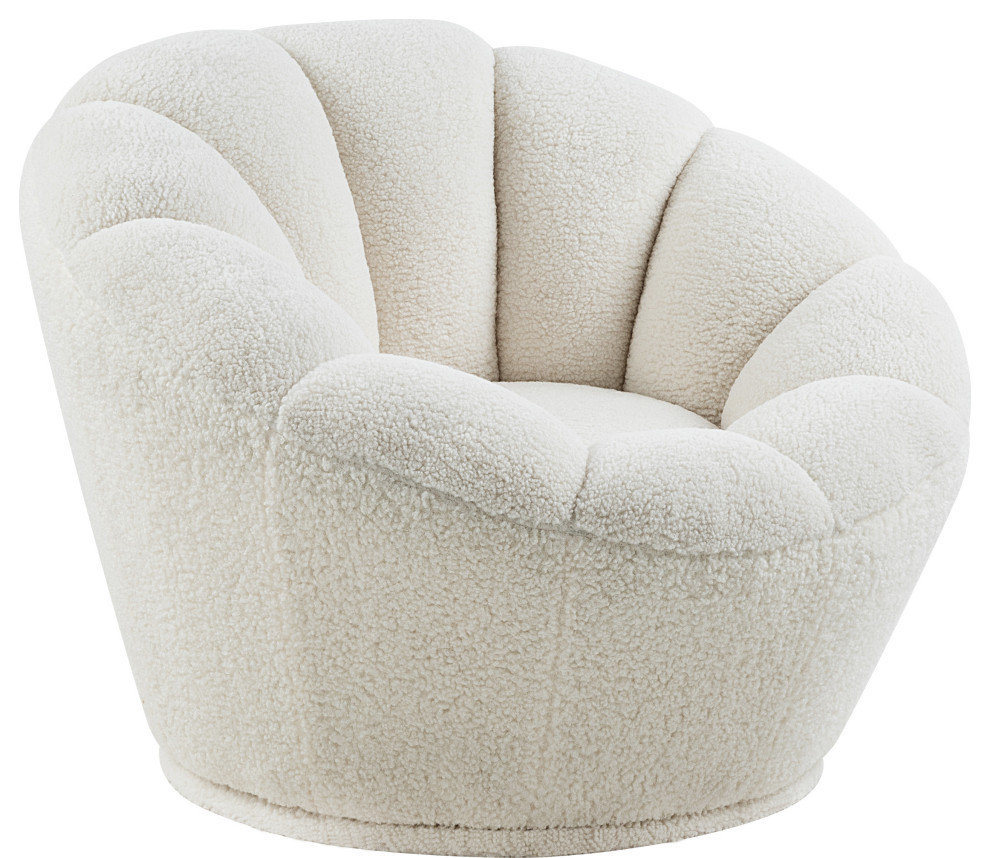 Dream White Faux Sheepskin Swivel Accent Chair