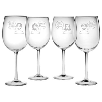 Retro Wine Night 4-Piece Wine Glass Set
