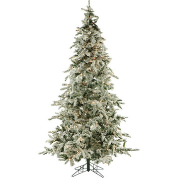 Flocked Mountain Pine Christmas Tree, 9', Clear Led Lights