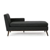 Mid Century Modern Fabric Chaise Lounge, Cushioned Seat and Backrest, Dark Gray