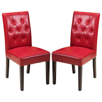 GDF Studio Waldon Leather Dining Chair, Set of 2, Red, Bonded Leather